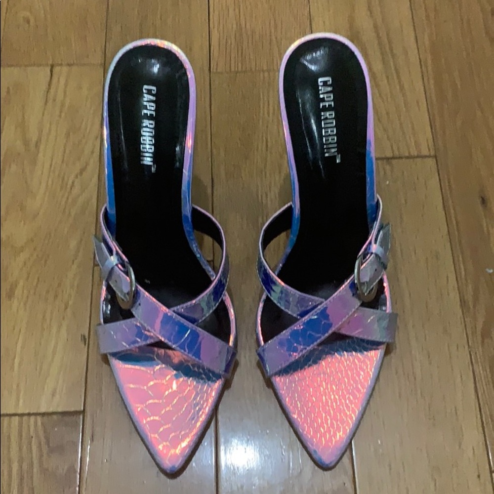 Iridescent mule heel